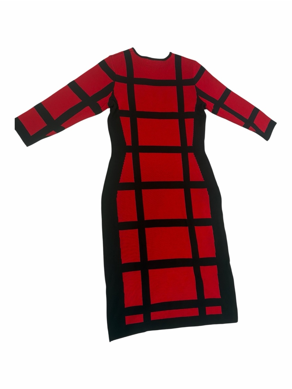 Danny and Nicole Red Black Windowpane Grid Sweater Dress S Like New